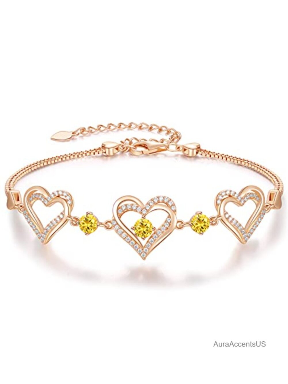 Birthstone Heart Charm Bracelet Hypoallergenic Nickel-Free Lead-Free 5A CZ